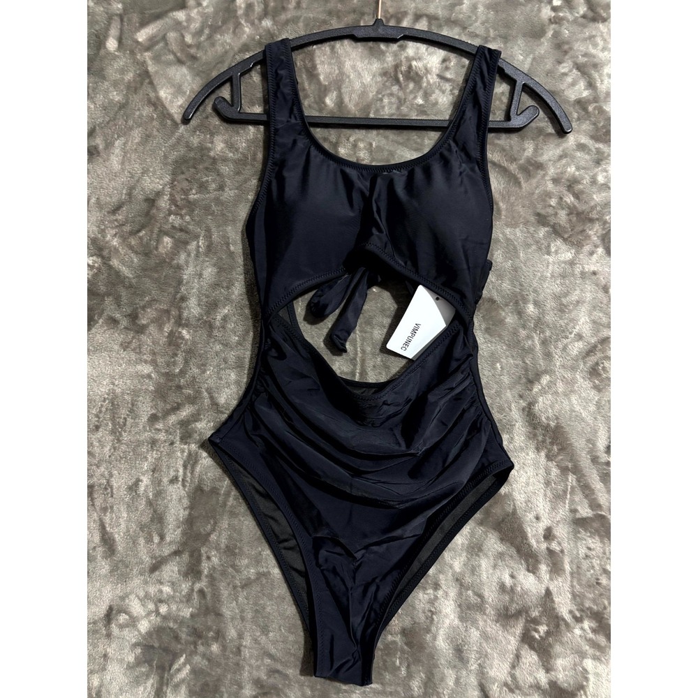 Vimpunec Cut Out Swimsuit One Piece Womens Small Black‎ Tummy Control High Waist